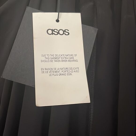 ASOS black chiffon dress with velvet waistband & diamond detail around neckline - Picture 6 of 9